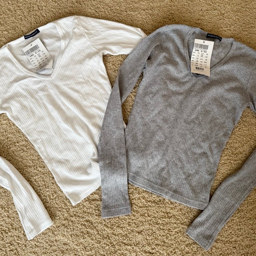 Lot of 2 BNWT Brandy Melville Ribbed Long Sleeve Tees